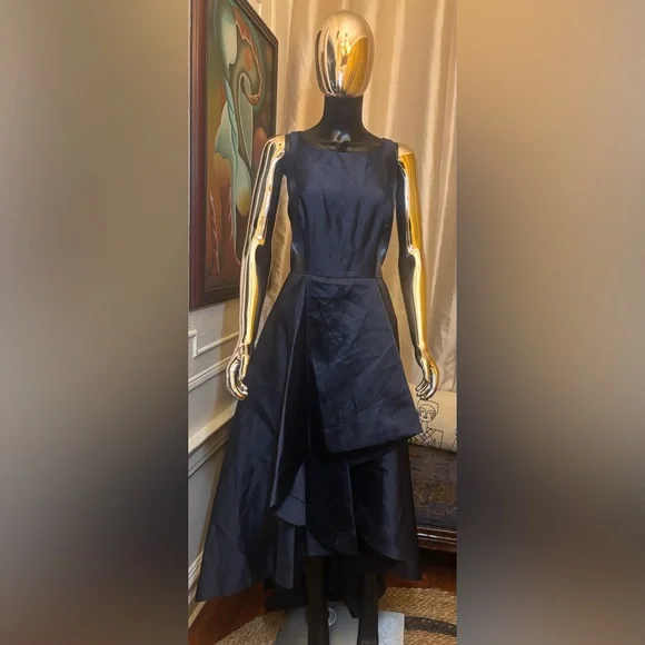 ADRIANNA PAPELL Draped Hi-Low Gown With Asymmetrical Detail Size 10